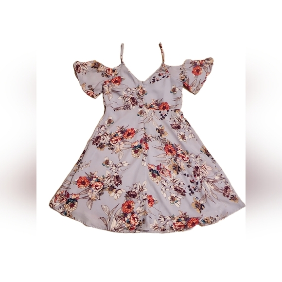 Lush Floral Cold Shoulder Mini Dress- Medium - Picture 2 of 4